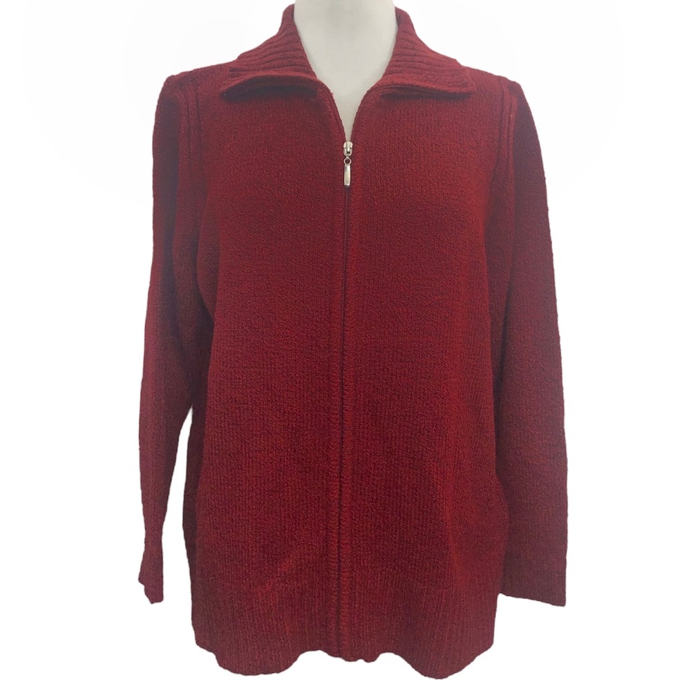 Carolyn Taylor 1X Red Black Zip Up Cardigan